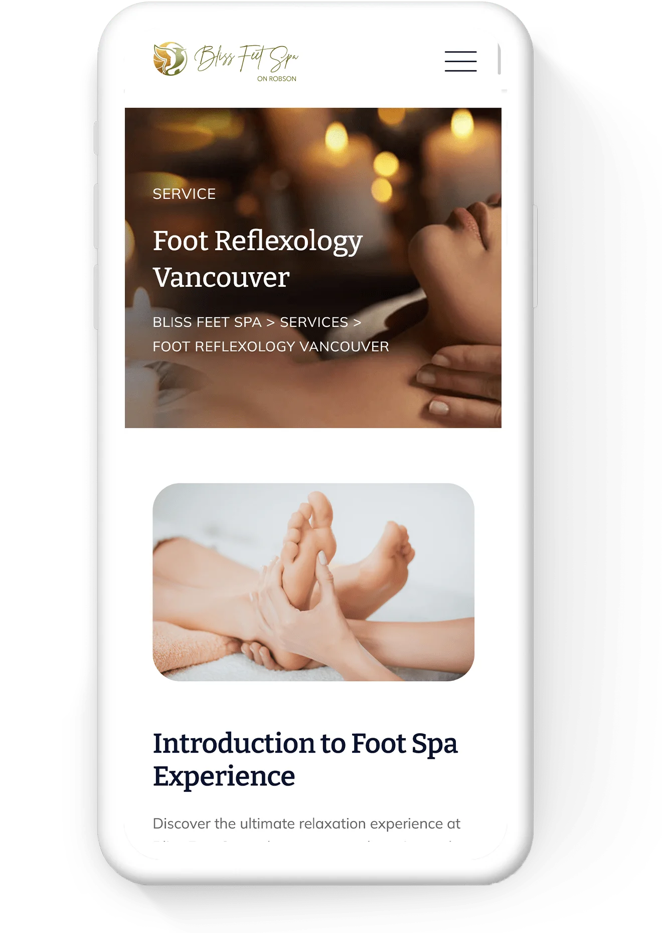 Mobile Layout Of Bliss Feet Spa Website