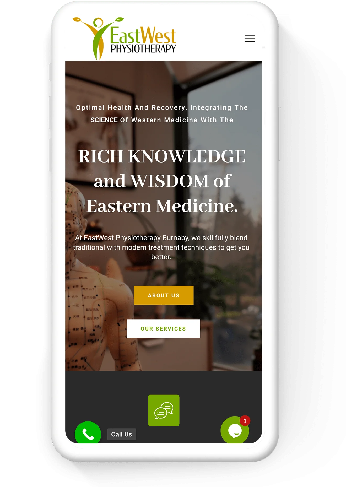 Mobile Layout East West Physiotherapy Website