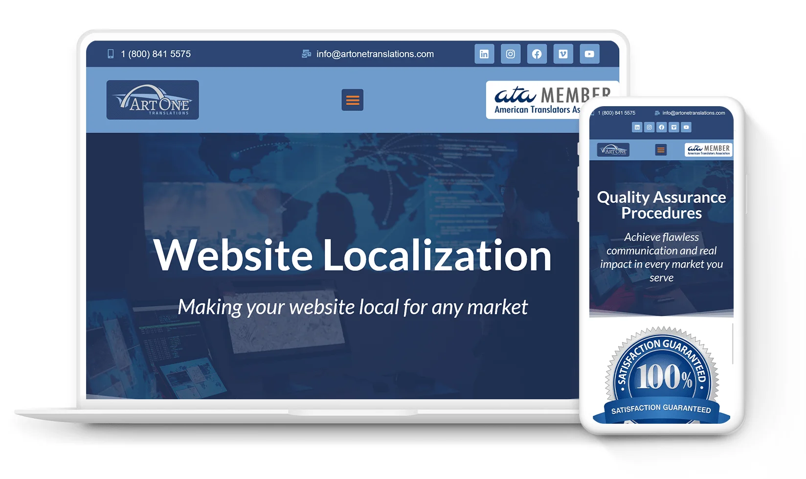 Responsive Website Layout of Art One Translations